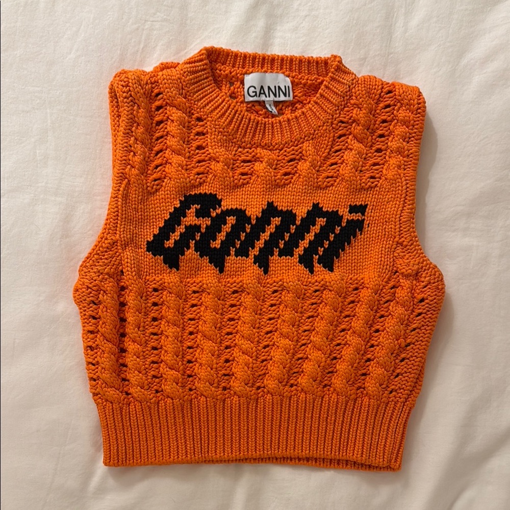 GANNI Orange Knit Sweater Vest, size  XS